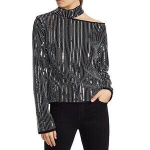 RtA Size S Langley Cut-Out Sequin Stripe Sweater in Chrome MSRP $595